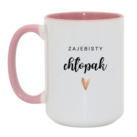 Kubek duży biało-różowy 450 ml z napisem – kubek z zabawnym motywem, prezent dla chłopaka.