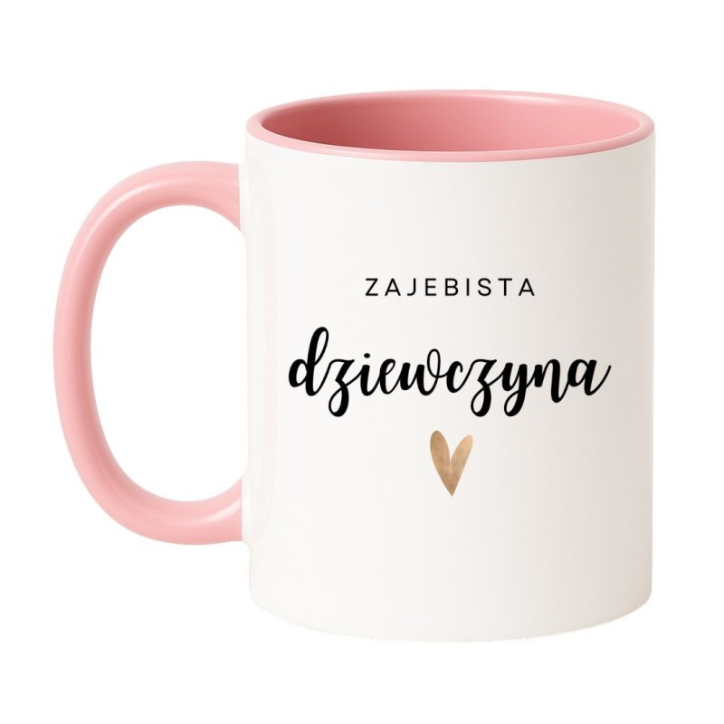 Kubek biało-różowy 330 ml z napisem – uroczy kubek z nadrukiem dla dziewczyny, świetny do herbaty.