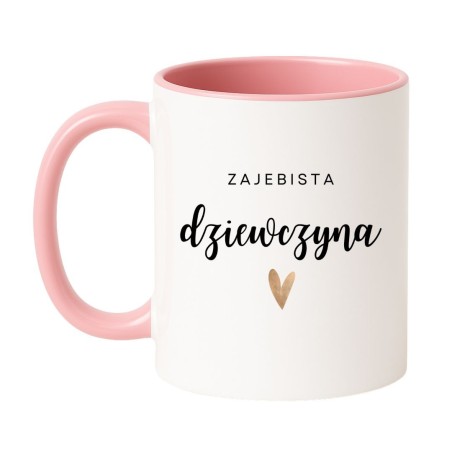 Kubek biało-różowy 330 ml z napisem – uroczy kubek z nadrukiem dla dziewczyny, świetny do herbaty.