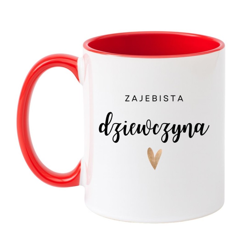 Kubek biało-czerwony 330 ml z napisem – kubek z nadrukiem dla dziewczyny, prezent z humorem.