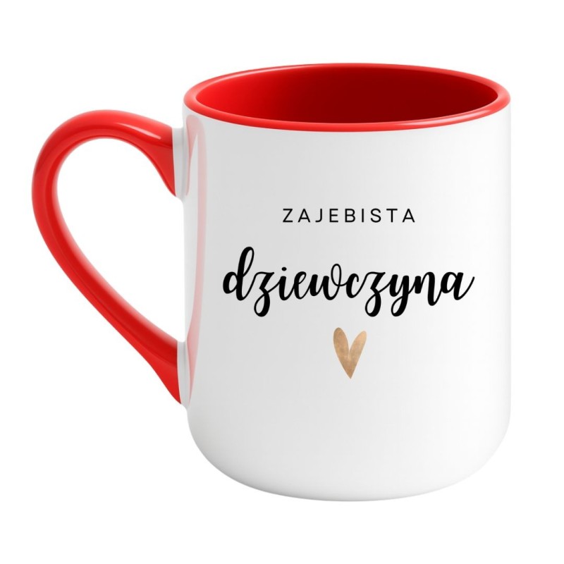Kubek elegancki biało-czerwony 330 ml z napisem – kubek z nadrukiem dla dziewczyny, doskonały do pracy.