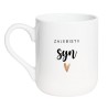 Kubek elegancki biały 330 ml z napisem – stylowy kubek z nadrukiem dla syna, must-have do kawy.