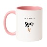 Kubek biało-różowy 330 ml z napisem – oryginalny kubek z nadrukiem dla syna, śmieszny prezent.
