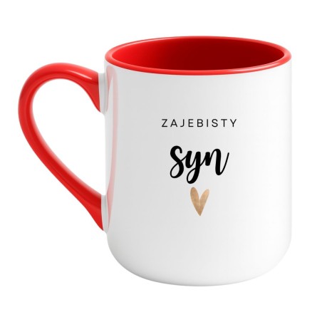 Kubek elegancki biało-czerwony 330 ml z napisem – stylowy kubek z nadrukiem dla syna do kawy.
