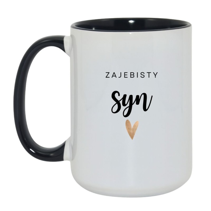 Kubek duży biało-czarny 450 ml z napisem – kubek z nadrukiem dla syna, must-have dla fanów kawy.