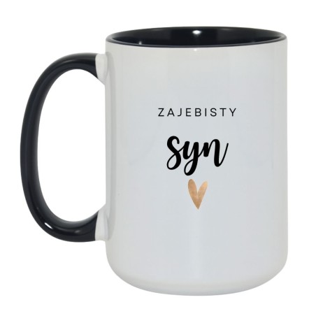 Kubek duży biało-czarny 450 ml z napisem – kubek z nadrukiem dla syna, must-have dla fanów kawy.