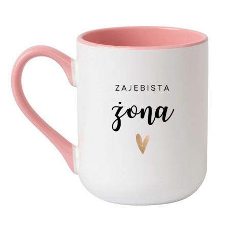 Kubek elegancki biało-różowy 330 ml z napisem – kubek z nadrukiem dla żony, doskonały do kawy.