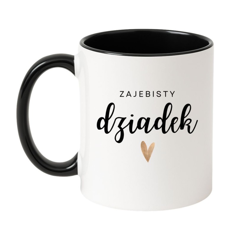 Kubek biało-czarny 330 ml z napisem – kubek z nadrukiem dla dziadka, doskonały gadżet do pracy.