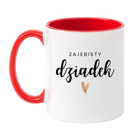 Kubek biało-czerwony 330 ml z napisem – kubek z nadrukiem dla dziadka, idealny do domu i biura.