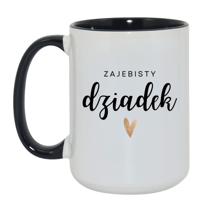 Kubek duży biało-czarny 450 ml z napisem – kubek z nadrukiem dla dziadka, zabawny upominek.