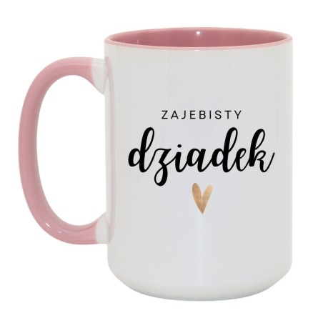 Kubek duży biało-różowy 450 ml z napisem – kubek z nadrukiem dla dziadka, idealny na śmieszny prezent.