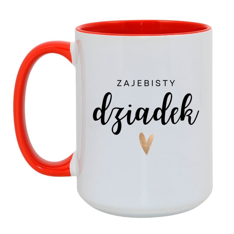 Kubek duży biało-czerwony 450 ml z napisem – kubek z nadrukiem dla dziadka, must-have dla miłośników kawy.