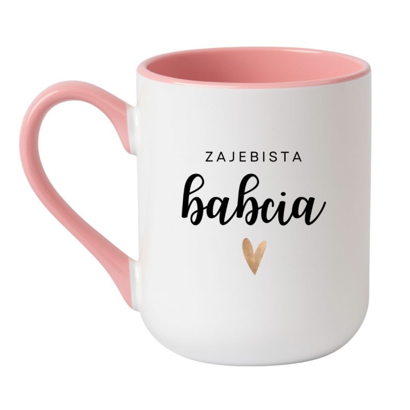 Kubek elegancki biało-różowy 330 ml z napisem – kubek z nadrukiem dla babci, sprawdź bestseller.