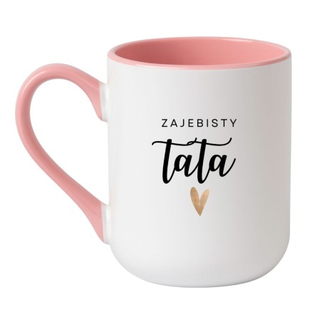 Kubek elegancki biało-różowy 330 ml z napisem – kubek z nadrukiem dla taty, humorystyczny akcent w kuchni.