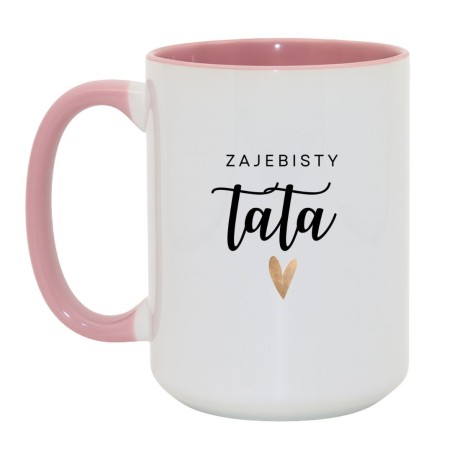 Kubek duży biało-różowy 450 ml z napisem – kubek z nadrukiem dla taty, śmieszny prezent do biura.