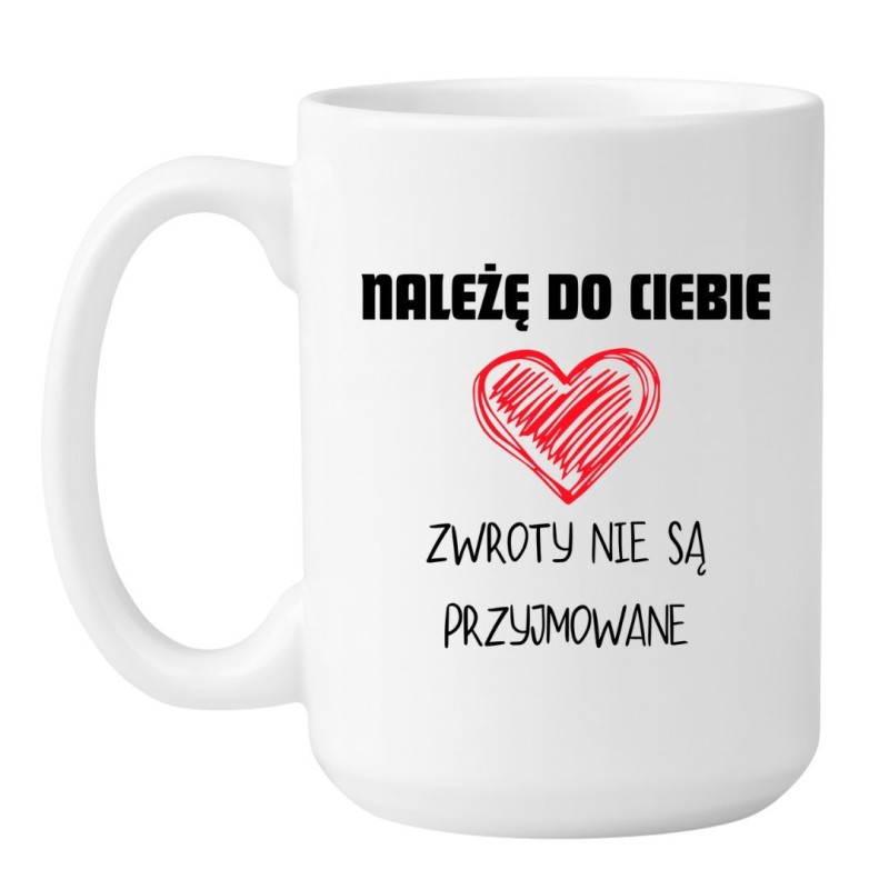 Kubek duży biały 450 ml z nadrukiem miłosnym – kubek dla zakochanych, doskonały do porannej kawy.