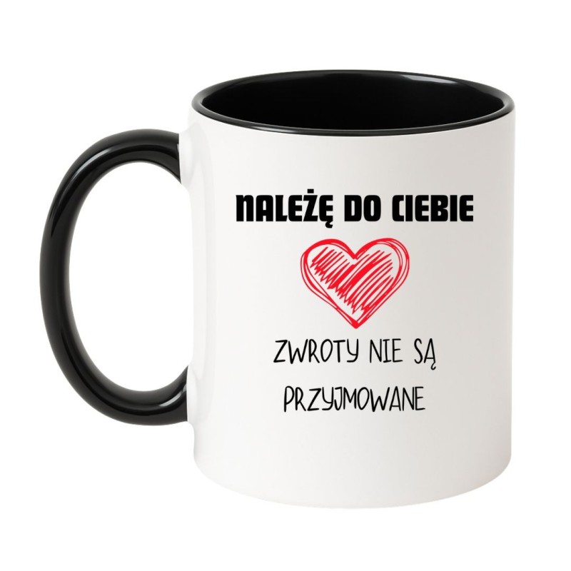 Kubek biało-czarny 330 ml z nadrukiem serca – romantyczny kubek z napisem, śmieszny prezent dla niej.
