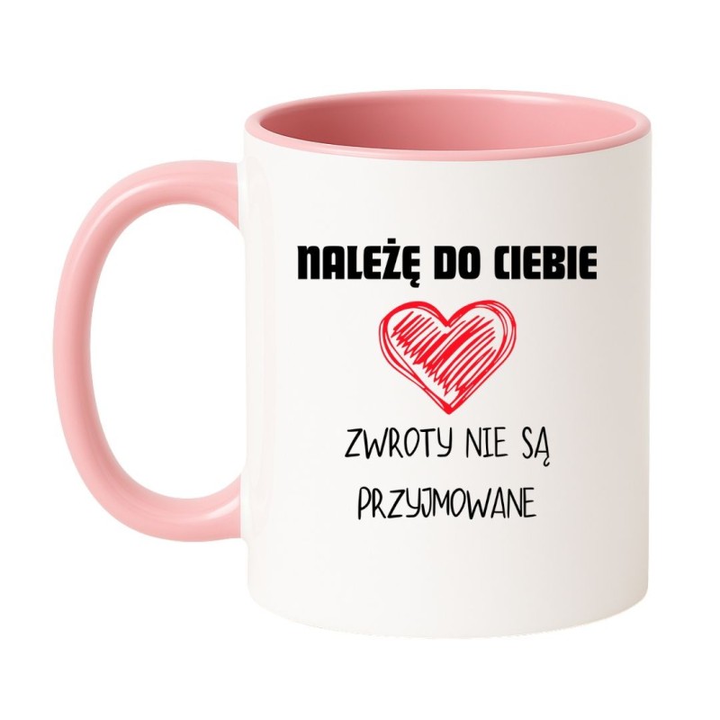 Kubek biało-różowy 330 ml z nadrukiem dla par – uroczy kubek z motywem serca, idealny dla zakochanych.