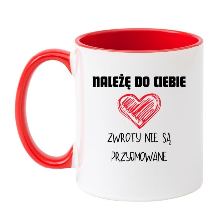 Kubek biało-czerwony 330 ml z nadrukiem miłosnym – kubek z napisem o miłości, świetny prezent dla partnera.