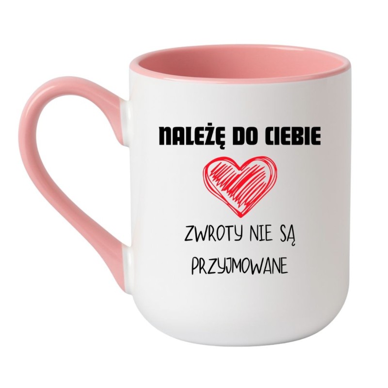Kubek elegancki biało-różowy 330 ml z nadrukiem miłosnym – kubek dla niej, piękny dodatek do porannej kawy.