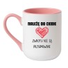 Kubek elegancki biało-różowy 330 ml z nadrukiem miłosnym – kubek dla niej, piękny dodatek do porannej kawy.
