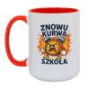 Kubek duży biało-czerwony 450 ml z nadrukiem bez cenzury – śmieszny kubek z napisem, must-have do porannej kawy.
