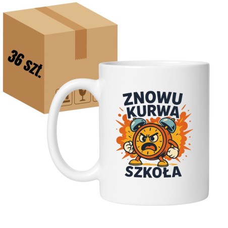 Kubek biały 330 ml z nadrukiem bez cenzury – zestaw 36 sztuk HURT, chamskie kubki z napisami do sprzedaży.