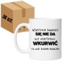 Kubek biały 330 ml z nadrukiem bez cenzury – zestaw 36 sztuk HURT, śmieszne kubki z napisami dla firm.