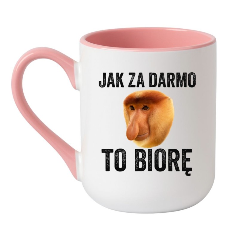 Kubek elegancki biało-różowy 330 ml z nadrukiem – śmieszny kubek z humorystycznym motywem, do biura.