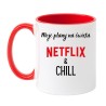 Kubek biało-czerwony 330 ml z nadrukiem – śmieszny kubek Netflix & Chill, idealny do świątecznego chilloutu.