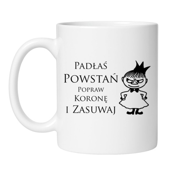 Śmieszny kubek biały 330 ml z nadrukiem – kubek z motywacyjnym cytatem, must-have dla kobiet z dystansem.
