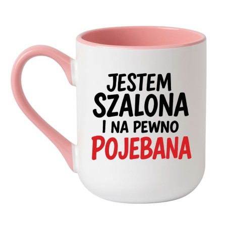 Kubek elegancki biało-różowy 330 ml z nadrukiem – zabawny kubek z tekstem bez cenzury, must-have do pracy.
