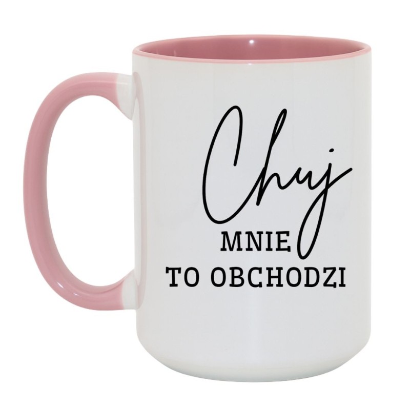 Kubek duży biało-różowy 450 ml z nadrukiem bez cenzury – dla kawoszy