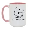 Kubek duży biało-różowy 450 ml z nadrukiem bez cenzury – dla kawoszy