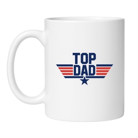 Śmieszny kubek biały 330 ml z motywem Top Dad – prezent dla kawosza
