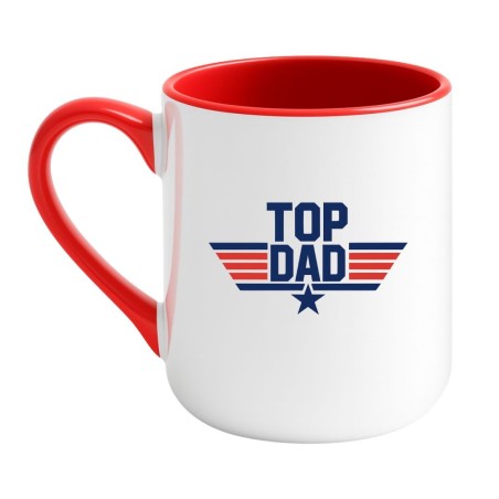Kubek elegancki biało-czerwony 330 ml z nadrukiem Top Dad – świetny gadżet