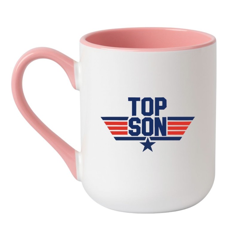 Kubek elegancki biało-różowy 330 ml z motywem Top Son – designerski gadżet dla syna