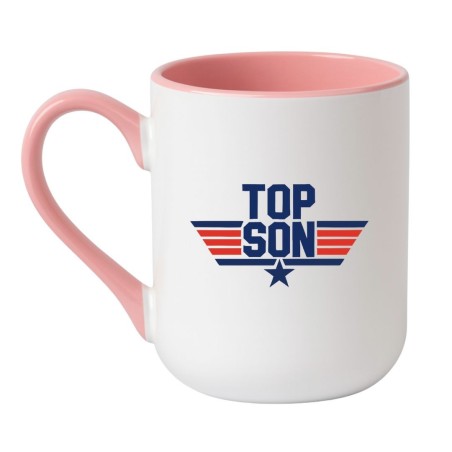 Kubek elegancki biało-różowy 330 ml z motywem Top Son – designerski gadżet dla syna