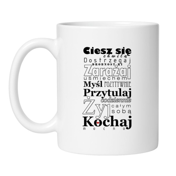 Śmieszny kubek biały 330 ml z pozytywnym nadrukiem – idealny do biura