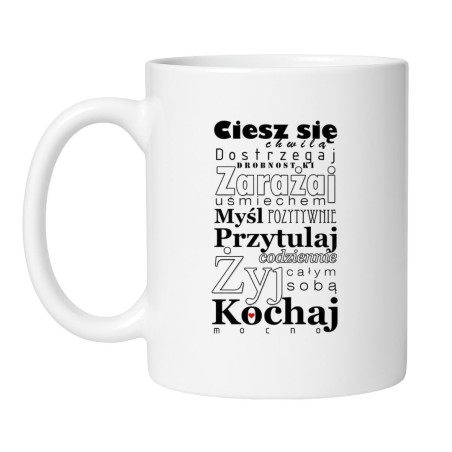 Śmieszny kubek biały 330 ml z pozytywnym nadrukiem – idealny do biura