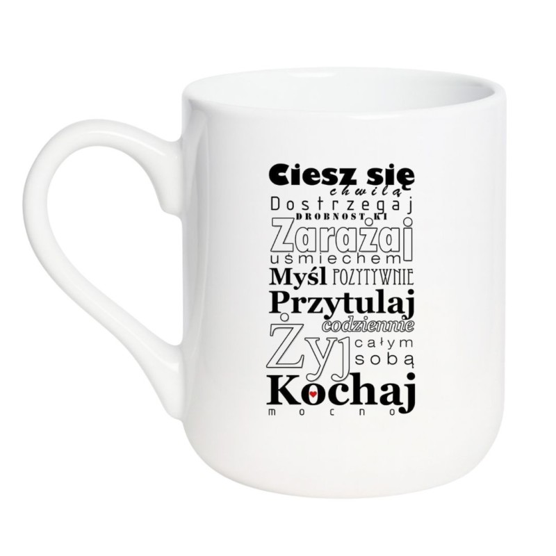 Kubek elegancki biały 330 ml z motywem inspiracyjnym – must-have dla kawoszy