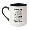 Kubek elegancki biało-czarny 330 ml z motywem tekstowym – prezent dla bliskich