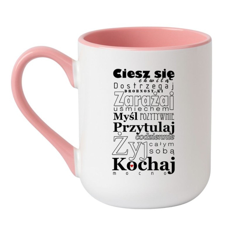 Kubek elegancki biało-różowy 330 ml z motywacyjnym wzorem – śmieszny kubek