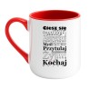 Kubek elegancki biało-czerwony 330 ml z pozytywną ilustracją – gadżet dla biura
