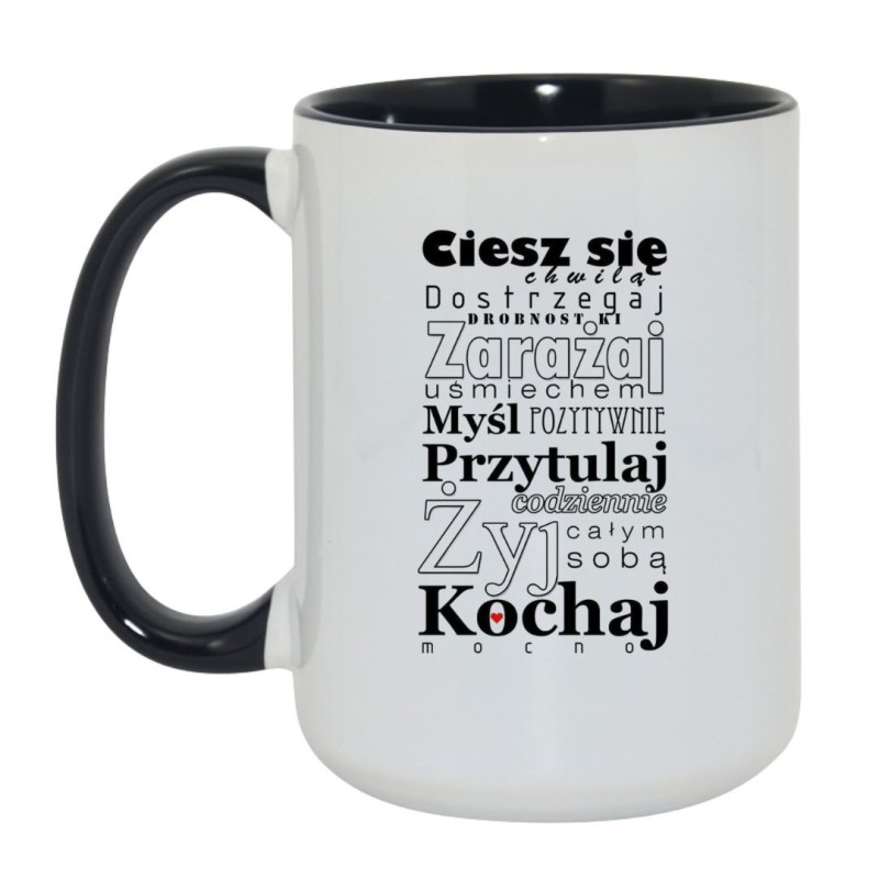 Kubek duży biało-czarny 450 ml z nadrukiem tekstowym – kubek na kawę