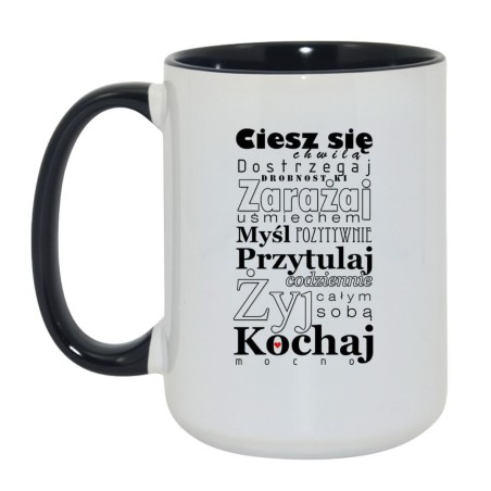 Kubek duży biało-czarny 450 ml z nadrukiem tekstowym – kubek na kawę