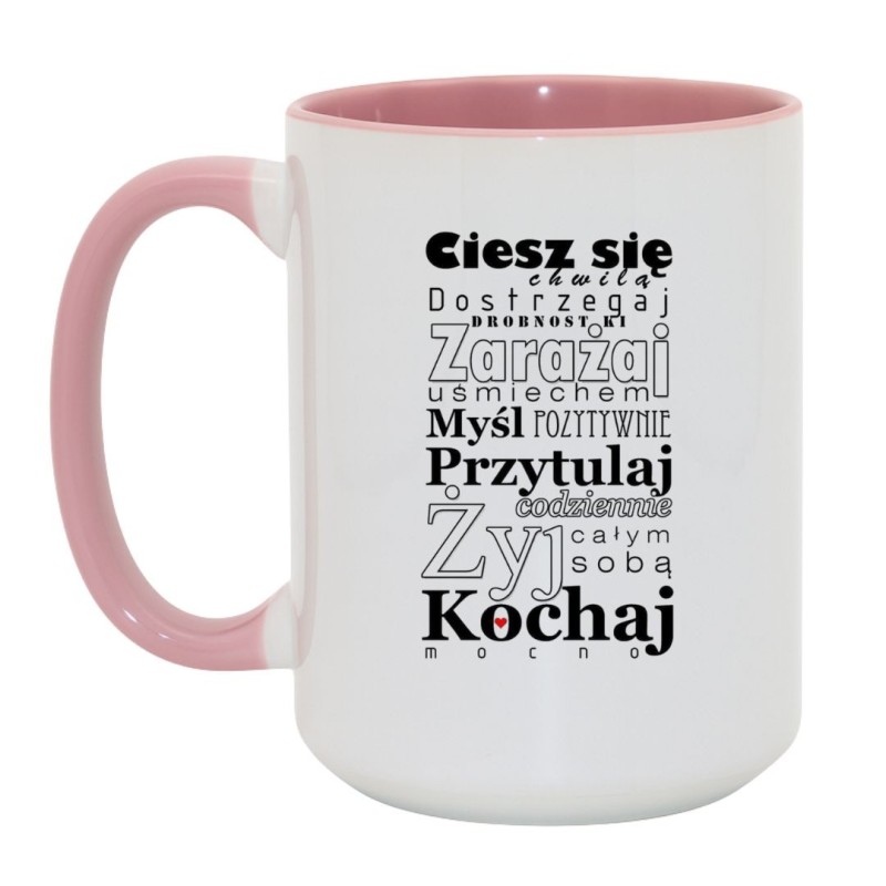 Kubek duży biało-różowy 450 ml z napisem inspiracyjnym – idealny do pracy