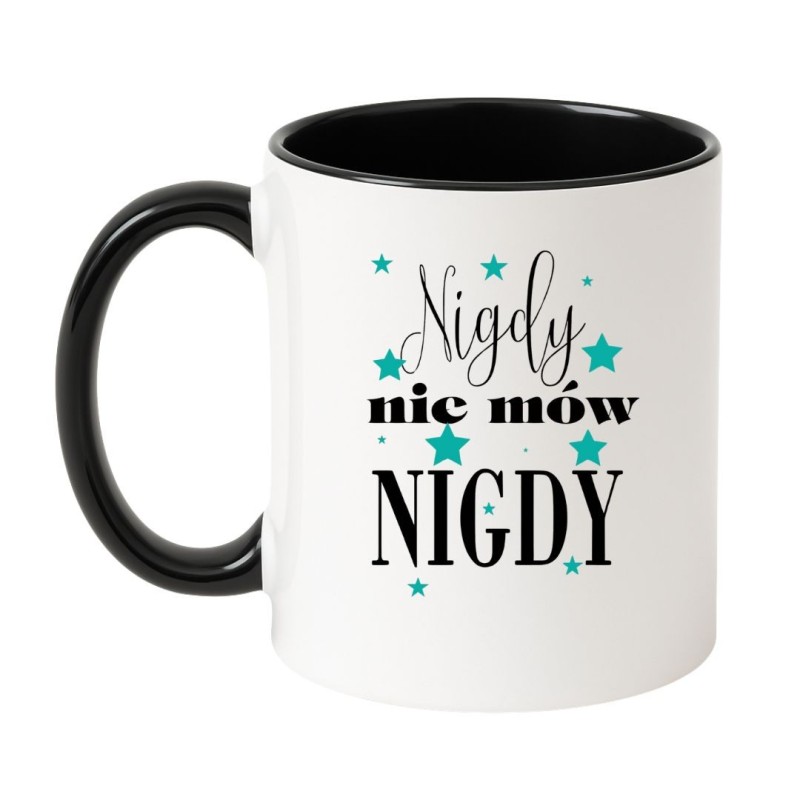 Kubek biało-czarny 330 ml z motywacyjnym wzorem gwiazd – sprawdź bestseller