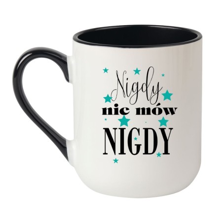 Kubek elegancki biało-czarny 330 ml z inspirującym nadrukiem i gwiazdkami – do pracy