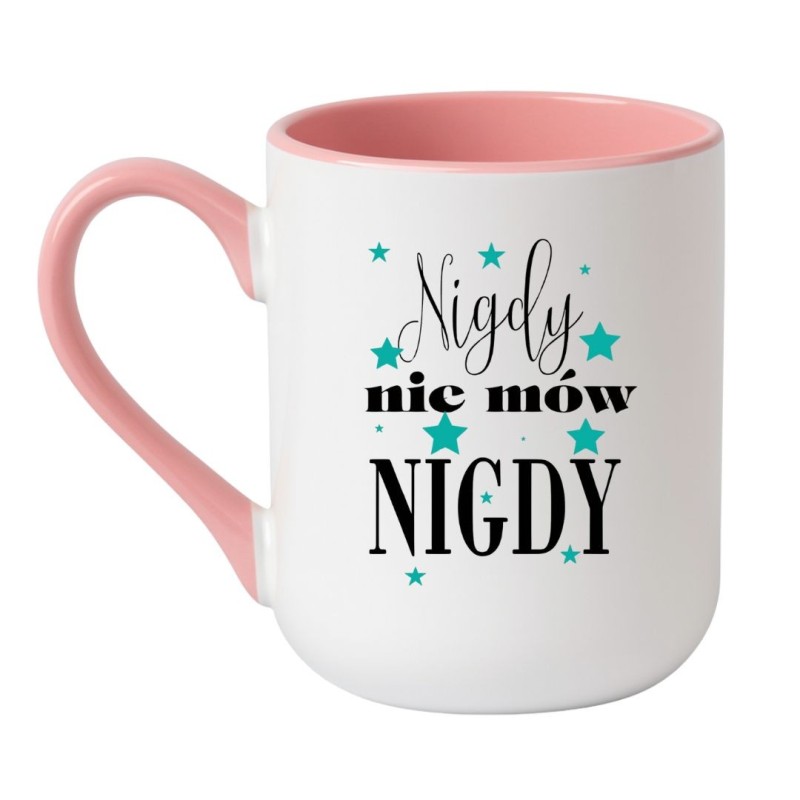 Kubek elegancki biało-różowy 330 ml z humorystycznym wzorem – must-have fanów kawy
